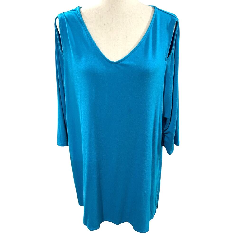 Belle by Kim Gravel V-Neck Cold-Shoulder Modal Blend Top Teal Plus Size 2X